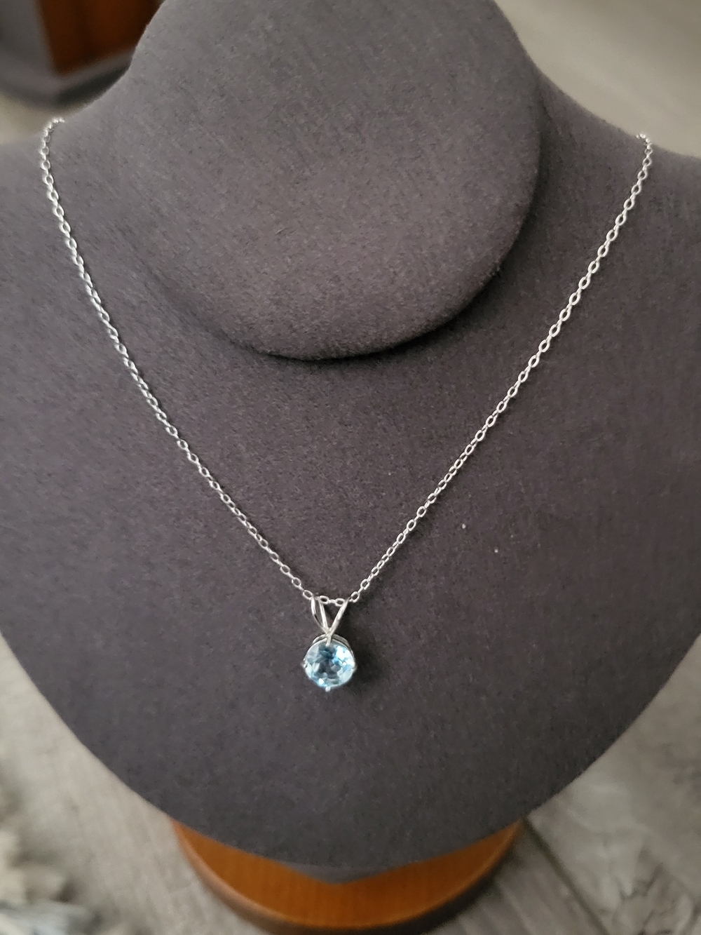Sterling Silver Necklace with 8mm Blue Topaz Genuine Gemstone Pendant